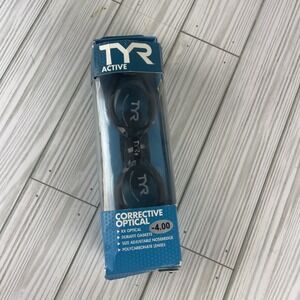 TYR Corrective Optical Swim Goggles -4.0 Clear Lens Durafit‎ Adjustable SMOKE